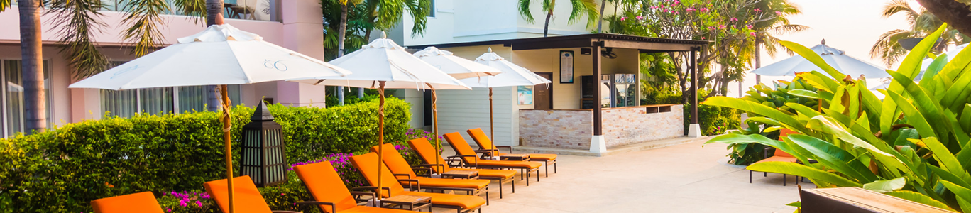 Luxury resort with orange loungers